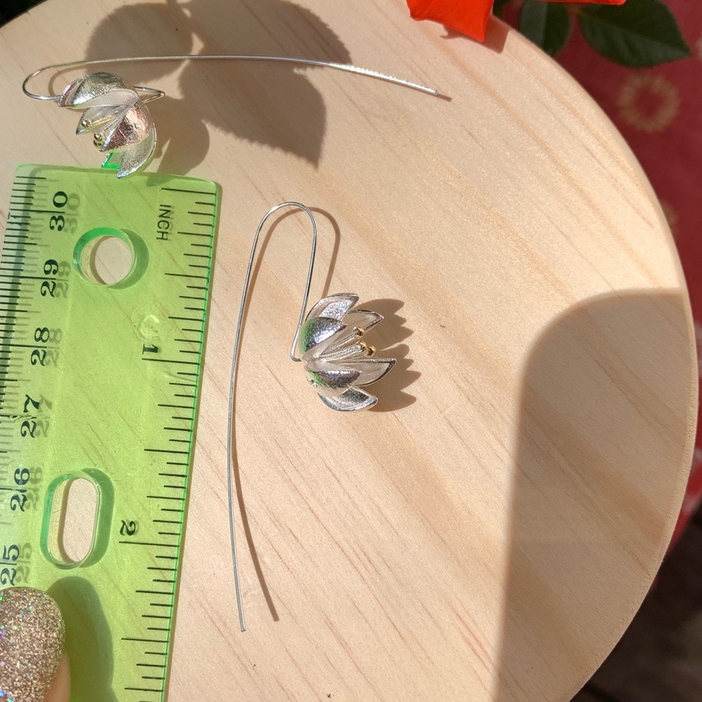 Handmade Sterling Silver 925 Flower Earrings - Picture 3 of 5